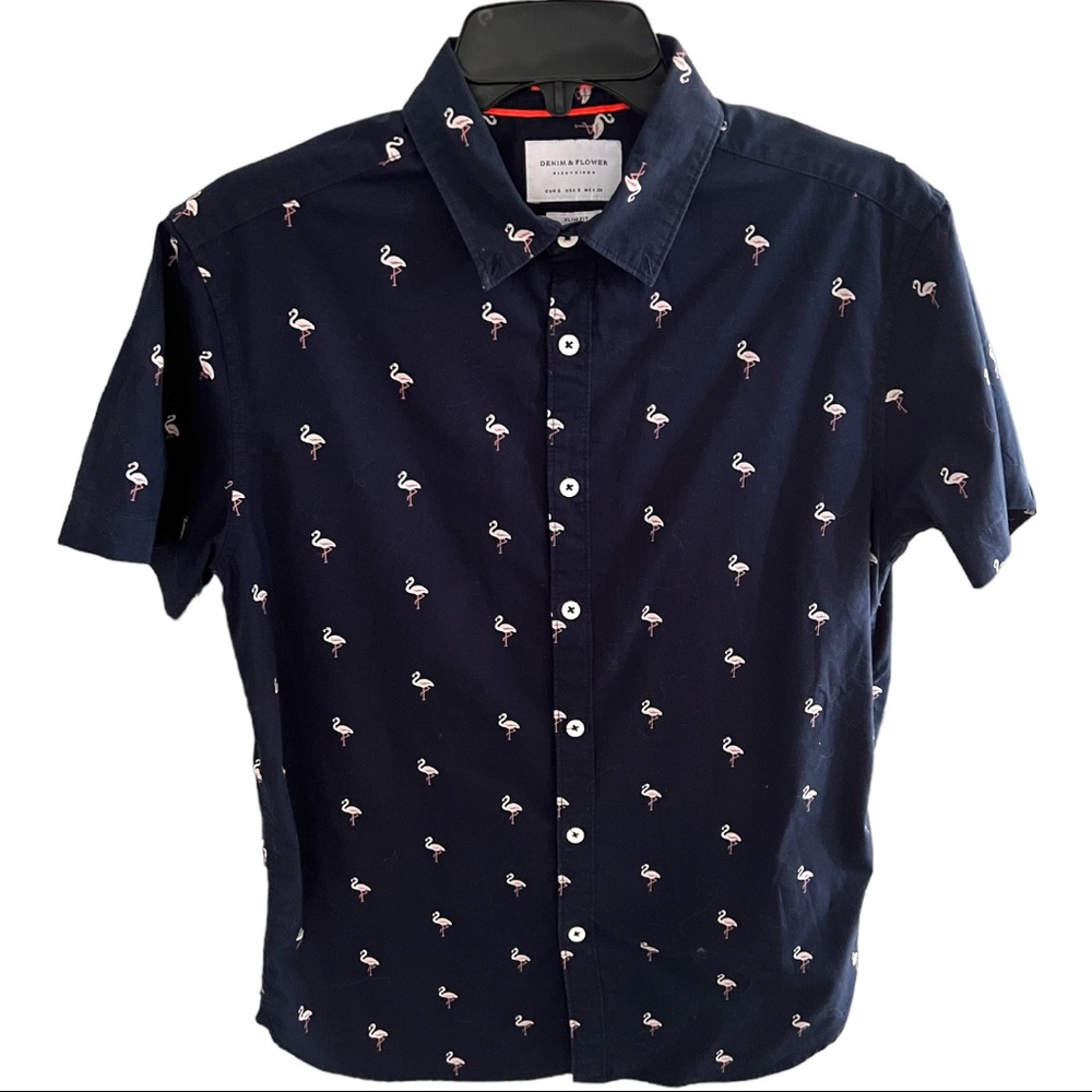 DENIM & FLOWER Flamingo Shirt. Size S